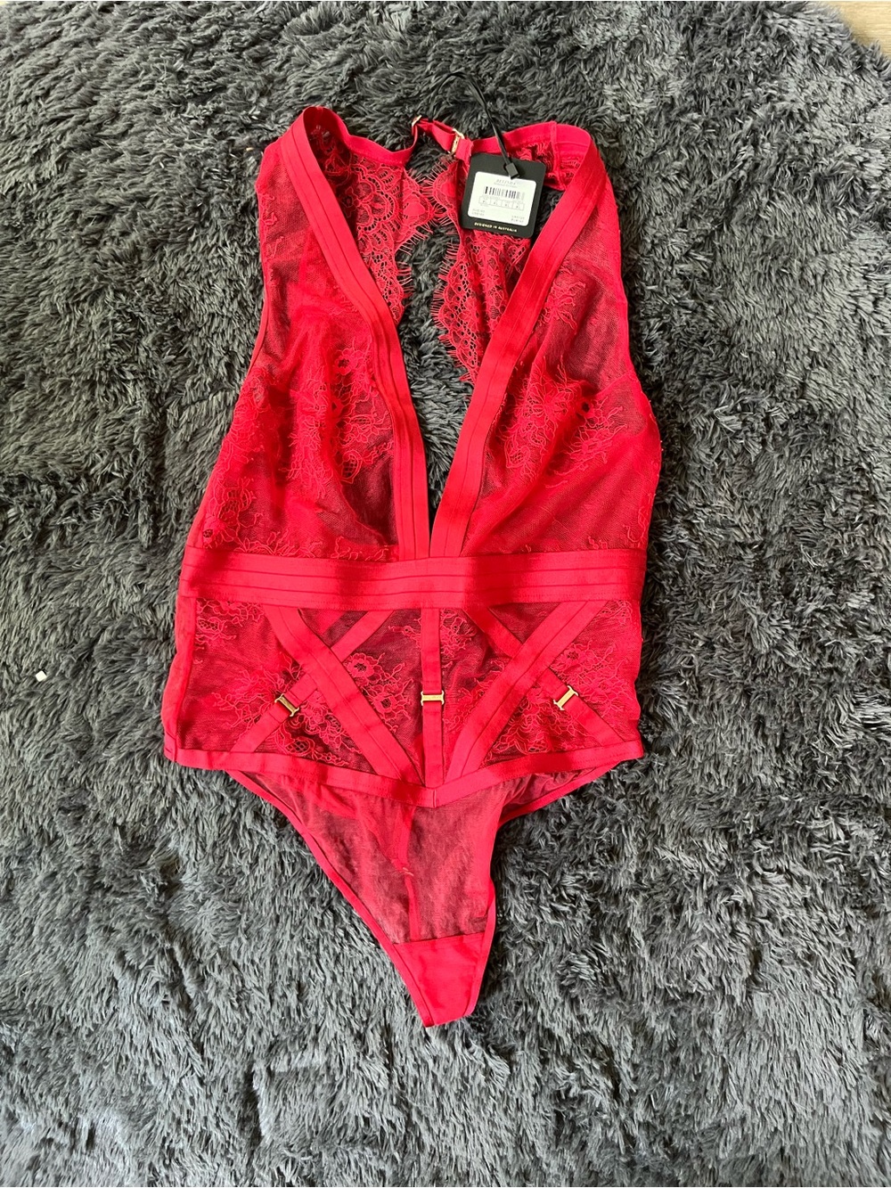 Red Lace Plunge Bodysuit